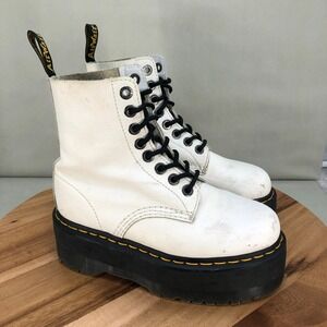 Dr Martens 1460 Pascal Max White Leather Platform Combat Boots Womens Size 6